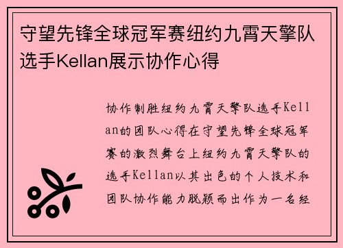 守望先锋全球冠军赛纽约九霄天擎队选手Kellan展示协作心得