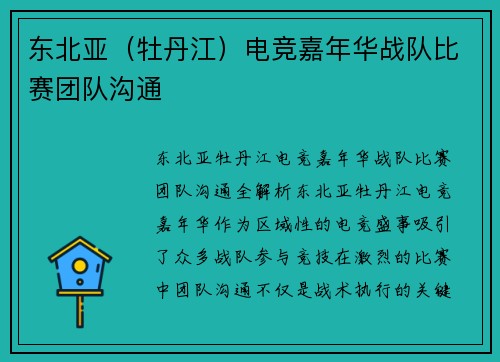 东北亚（牡丹江）电竞嘉年华战队比赛团队沟通