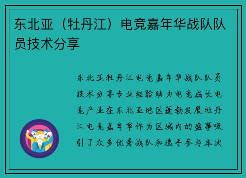 东北亚（牡丹江）电竞嘉年华战队队员技术分享